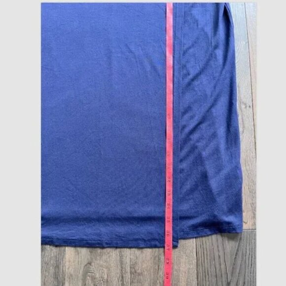 Eileen Fisher Faux Wrap Sheath Dress Size L Navy Blue Viscose Jersey Stretch - Picture 7 of 9
